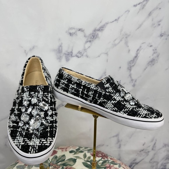 kate spade Shoes - Kate Spade | Tweed Jeweled Slip-On Sneakers | Size 7